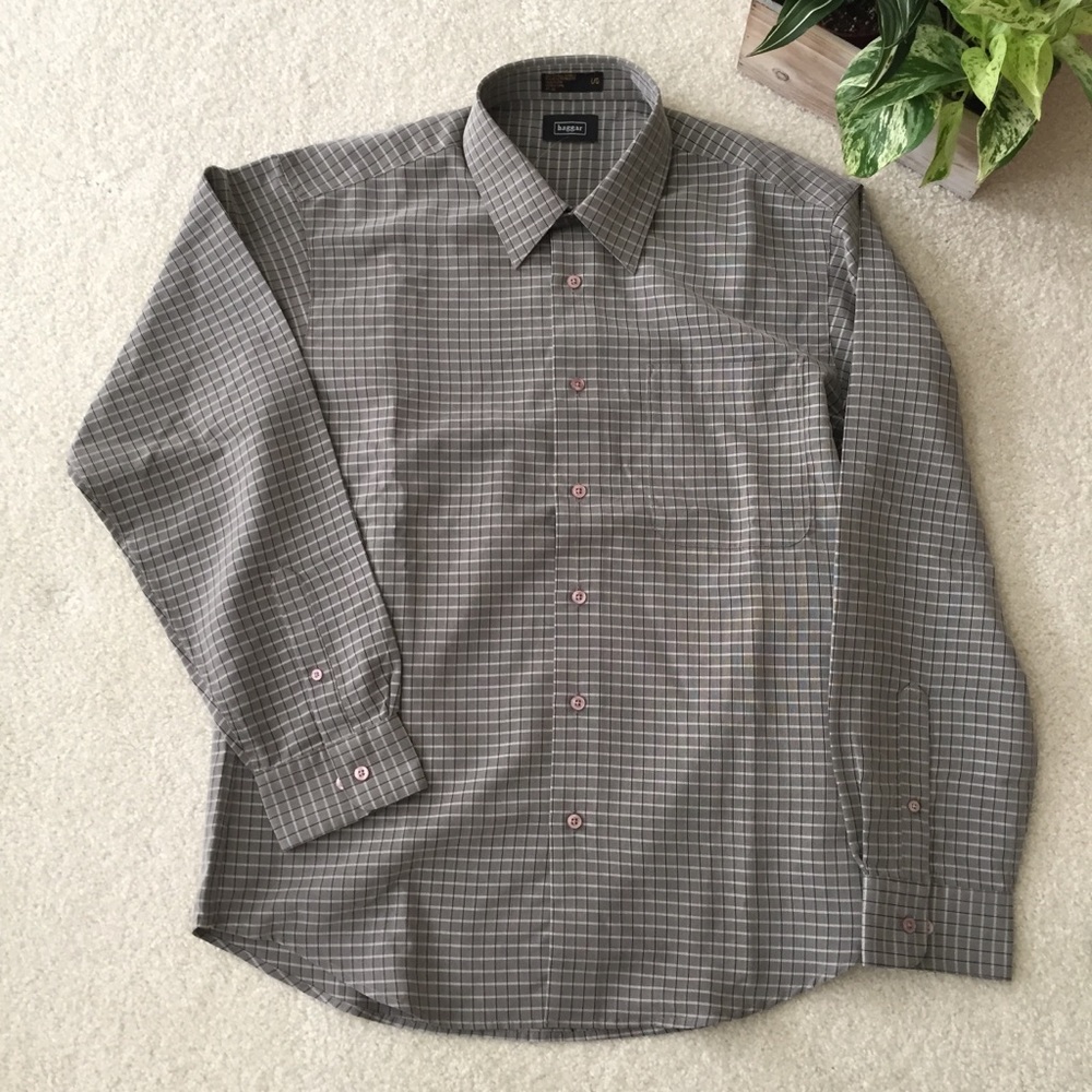 Vintage Haggar Checked Button Up Shirt Tan & Black